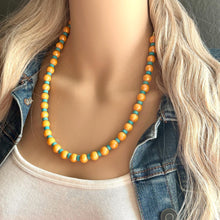 Load image into Gallery viewer, Orange + Turquoise Statement Necklace, Big beaded jewelry, Single Strand Statement Necklace, Bib necklace creamsicle bridesmaid wedding