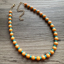 Load image into Gallery viewer, Orange + Turquoise Statement Necklace, Big beaded jewelry, Single Strand Statement Necklace, Bib necklace creamsicle bridesmaid wedding