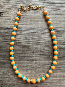 Orange + Turquoise Statement Necklace, Big beaded jewelry, Single Strand Statement Necklace, Bib necklace creamsicle bridesmaid wedding