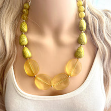 Load image into Gallery viewer, Single Strand Lemon Yellow Big Beaded Statement Necklace, Bright &amp; Fun Jewelry Sunflower transparent resin beaded layering necklace