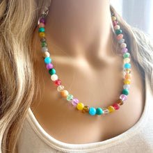 Load image into Gallery viewer, Rainbow Multi Color Chunky Statement Necklace, prism single strand, neon necklace, bubble jewelry, multi color jewelry, rainbow jewelry