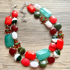 Home For Christmas earrings & necklace Red Green Holiday Jewelry, Christmas Jewelry, Red Green white Gift Christmas Present