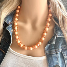 Load image into Gallery viewer, Sunset Peach Chunky Statement Necklace, Big beaded jewelry, Single Strand Statement Necklace, peach chunky coral orange necklace