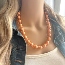 Load image into Gallery viewer, Sunset Peach Chunky Statement Necklace, Big beaded jewelry, Single Strand Statement Necklace, peach chunky coral orange necklace