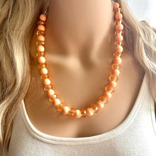 Load image into Gallery viewer, Sunset Peach Chunky Statement Necklace, Big beaded jewelry, Single Strand Statement Necklace, peach chunky coral orange necklace