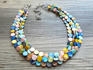 Kaleidoscope Boulevard Beaded Necklace, Colorful Shell Jewelry, Chunky statement necklace, big chunky beaded rainbow jewelry floral pride