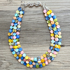 Kaleidoscope Boulevard Beaded Necklace, Colorful Shell Jewelry, Chunky statement necklace, big chunky beaded rainbow jewelry floral pride