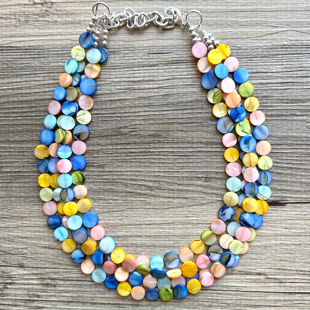 Kaleidoscope Boulevard Beaded Necklace, Colorful Shell Jewelry, Chunky statement necklace, big chunky beaded rainbow jewelry floral pride