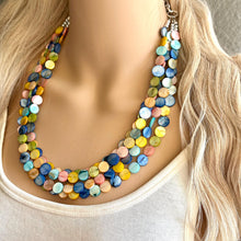 Load image into Gallery viewer, Kaleidoscope Boulevard Beaded Necklace, Colorful Shell Jewelry, Chunky statement necklace, big chunky beaded rainbow jewelry floral pride