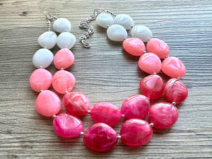 Plus Size Pink Ombre Necklace, Extra Long necklace, blush pink necklace, pink and white necklace, pink jewelry, beaded pink necklace magenta