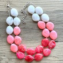 Load image into Gallery viewer, Plus Size Pink Ombre Necklace, Extra Long necklace, blush pink necklace, pink and white necklace, pink jewelry, beaded pink necklace magenta