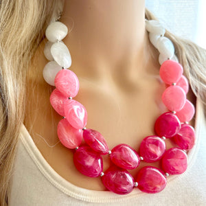 Plus Size Pink Ombre Necklace, Extra Long necklace, blush pink necklace, pink and white necklace, pink jewelry, beaded pink necklace magenta