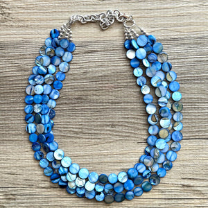 Cobalt Boulevard Beaded Necklace, Colorful Shell Jewelry, Chunky statement necklace, big chunky beaded royal dark blue jewelry