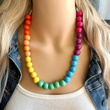 Load image into Gallery viewer, Rainbow Multi Color Chunky Statement Necklace, prism single strand, neon necklace, bubble jewelry, multi color jewelry, rainbow jewelry