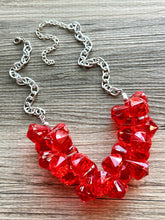 Load image into Gallery viewer, Red Cluster Necklace, extra chunky red beaded necklace, holiday jewelry Christmas jewelry, holiday crystal resin necklace bib statement