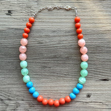 Load image into Gallery viewer, San Diego Chunky Statement Necklace, single strand bib beaded jewelry, aqua blue color block necklace, light green orange light blue jewelry