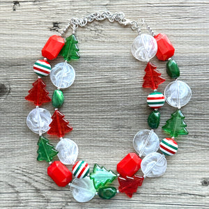 Snowed in for Christmas earrings & necklace Red Green Holiday Jewelry, Christmas Jewelry, Red Green white Gift Present