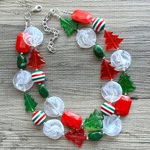 Load image into Gallery viewer, Snowed in for Christmas earrings &amp; necklace Red Green Holiday Jewelry, Christmas Jewelry, Red Green white Gift Present