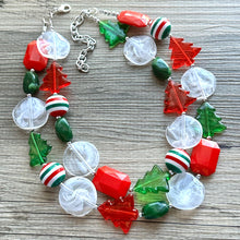 Load image into Gallery viewer, Snowed in for Christmas earrings &amp; necklace Red Green Holiday Jewelry, Christmas Jewelry, Red Green white Gift Present