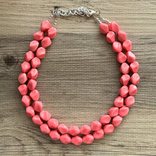 Load image into Gallery viewer, Pink Coral Chunky Statement jewelry set, Big bib beaded Double Strand Statement Necklace, light pink bridesmaid wedding