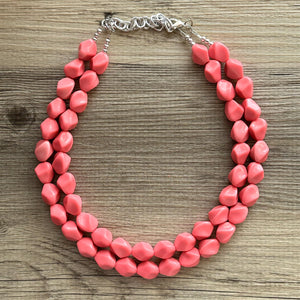 Pink Coral Chunky Statement jewelry set, Big bib beaded Double Strand Statement Necklace, light pink bridesmaid wedding