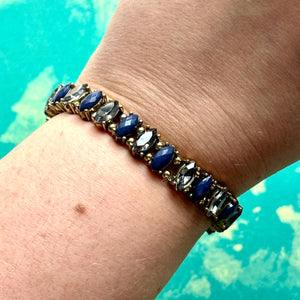 Indigo Stetch Bracelet, Blue Purple Holiday Jewelry, Gift Arm Candy Present, stocking stuffer rhinestone gold stretch friendship