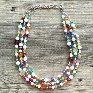 Rainbow Glass Statement Necklace, colorful chunky jewelry, rainbow necklace, multi strand pride chunky beaded necklace, bubble necklace