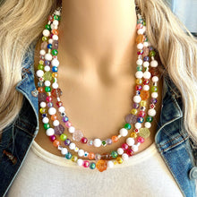 Load image into Gallery viewer, Rainbow Glass Statement Necklace, colorful chunky jewelry, rainbow necklace, multi strand pride chunky beaded necklace, bubble necklace