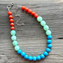 Load image into Gallery viewer, Single Strand Light Blue Big Beaded Statement Necklace, light green Jewelry, orange beaded necklace, blue beaded bridesmaid aqua