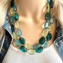 Load image into Gallery viewer, Mystic Mint Necklace, Green colorful cream jewelry, big beaded chunky statement necklace, Seafoam green jewelry turquoise aqua green