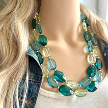 Load image into Gallery viewer, Mystic Mint Necklace, Green colorful cream jewelry, big beaded chunky statement necklace, Seafoam green jewelry turquoise aqua green