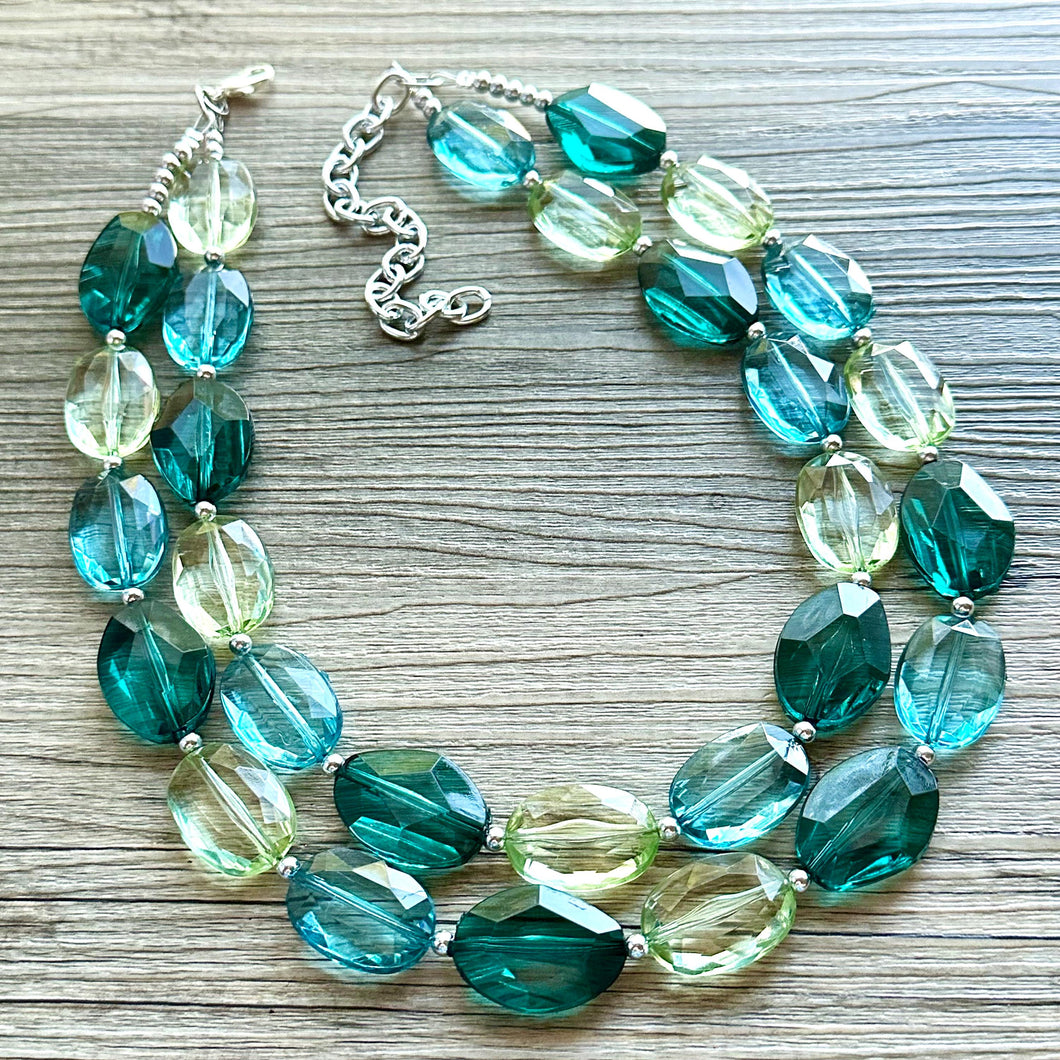 Mystic Mint Necklace, Green colorful cream jewelry, big beaded chunky statement necklace, Seafoam green jewelry turquoise aqua green