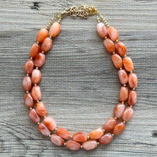 Load image into Gallery viewer, Creamy Harvest Statement Necklace, orange white gold Double Strand resin beaded jewelry, fall colors OOAK brown tan