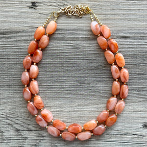 Creamy Harvest Statement Necklace, orange white gold Double Strand resin beaded jewelry, fall colors OOAK brown tan