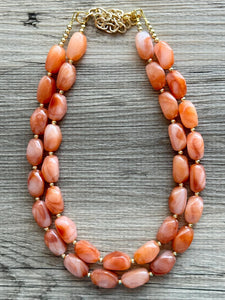 Creamy Harvest Statement Necklace, orange white gold Double Strand resin beaded jewelry, fall colors OOAK brown tan