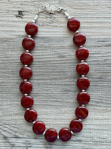 Glitter Infused Garnet Single Strand maroon Statement Necklace, bib chunky necklace layering necklace, gifts for women silver red geometric