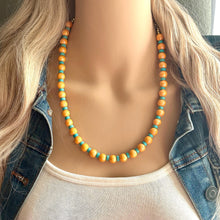 Load image into Gallery viewer, Orange + Turquoise Statement Necklace, Big beaded jewelry, Single Strand Statement Necklace, Bib necklace creamsicle bridesmaid wedding