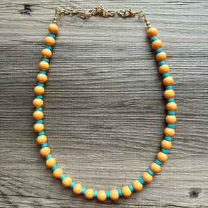 Orange + Turquoise Statement Necklace, Big beaded jewelry, Single Strand Statement Necklace, Bib necklace creamsicle bridesmaid wedding