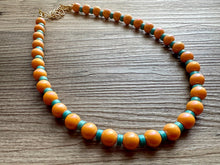 Load image into Gallery viewer, Orange + Turquoise Statement Necklace, Big beaded jewelry, Single Strand Statement Necklace, Bib necklace creamsicle bridesmaid wedding