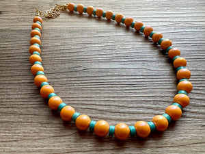 Orange + Turquoise Statement Necklace, Big beaded jewelry, Single Strand Statement Necklace, Bib necklace creamsicle bridesmaid wedding