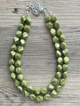 Load image into Gallery viewer, Olive Green Chunky Statement Necklace, Big beaded jewelry, Double Strand Statement Necklace, Bib necklace, green bridesmaid fall wedding