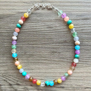 Rainbow Multi Color Chunky Statement Necklace, prism single strand, neon necklace, bubble jewelry, multi color jewelry, rainbow jewelry