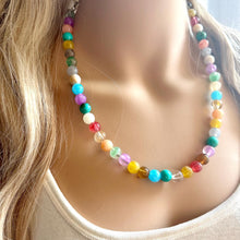 Load image into Gallery viewer, Rainbow Multi Color Chunky Statement Necklace, prism single strand, neon necklace, bubble jewelry, multi color jewelry, rainbow jewelry