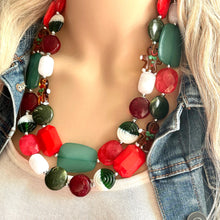 Load image into Gallery viewer, Home For Christmas earrings &amp; necklace Red Green Holiday Jewelry, Christmas Jewelry, Red Green white Gift Christmas Present