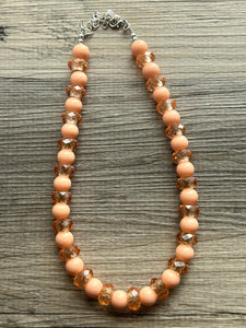 Sunset Peach Chunky Statement Necklace, Big beaded jewelry, Single Strand Statement Necklace, peach chunky coral orange necklace