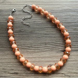 Sunset Peach Chunky Statement Necklace, Big beaded jewelry, Single Strand Statement Necklace, peach chunky coral orange necklace