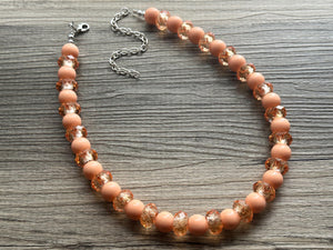 Sunset Peach Chunky Statement Necklace, Big beaded jewelry, Single Strand Statement Necklace, peach chunky coral orange necklace