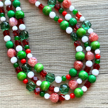 Load image into Gallery viewer, Christmas Necklace, Red &amp; Green Bead Holiday Jewelry, Red Green Jewelry, Beaded Christmas Gift Christmas Present December Winter white