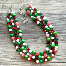 Load image into Gallery viewer, Christmas Necklace, Red &amp; Green Bead Holiday Jewelry, Red Green Jewelry, Beaded Christmas Gift Christmas Present December Winter white