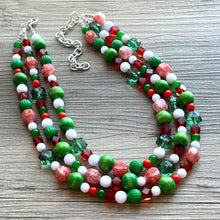 Load image into Gallery viewer, Christmas Necklace, Red &amp; Green Bead Holiday Jewelry, Red Green Jewelry, Beaded Christmas Gift Christmas Present December Winter white